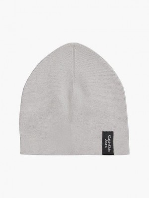 Grey Calvin Klein Organic Cotton Men Beanie | EZLQ-97342