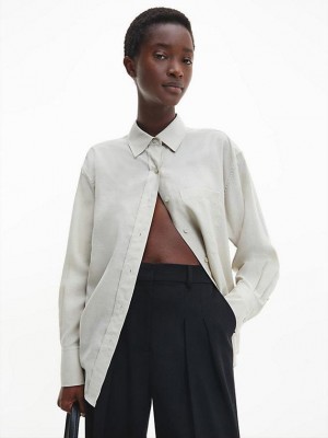 Grey Calvin Klein Oversized Sheer Tencel Shirt Women Top | NYJM-52964