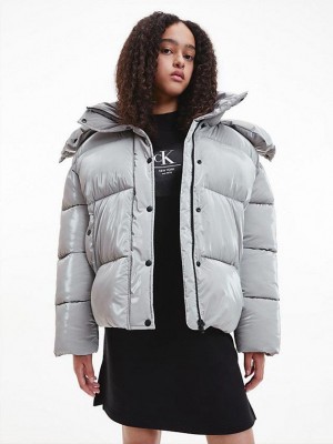 Grey Calvin Klein Oversized Shiny Puffer Women Jacket | VDLK-61754