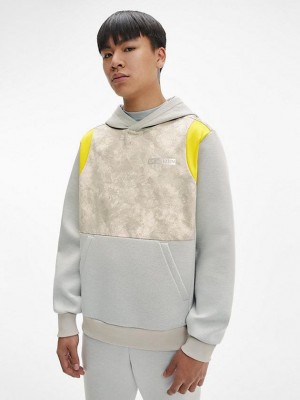 Grey Calvin Klein Printed Logo Men Hoodie | NJBS-10845