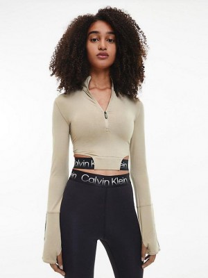 Grey Calvin Klein Recycled Cropped Gym Women Top | YZGK-54186