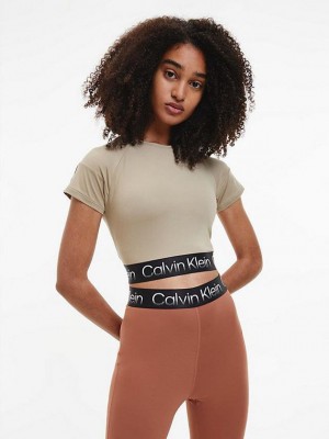 Grey Calvin Klein Recycled Cropped Gym Women T-Shirt | APWV-05162