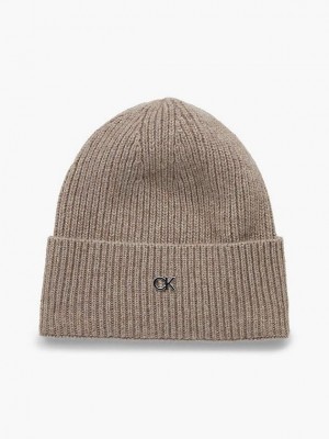 Grey Calvin Klein Recycled Knit Women Beanie | YNSX-57691