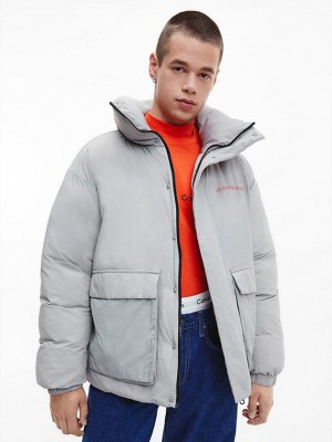 Grey Calvin Klein Recycled Nylon Puffer Men Jacket | FAHV-15824