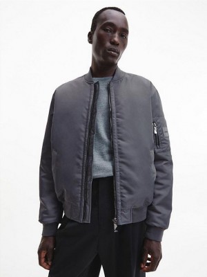 Grey Calvin Klein Recycled Sateen Bomber Men Jacket | OUIS-52364