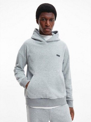 Grey Calvin Klein Relaxed Boucle Fleece Men Hoodie | NEZH-31549