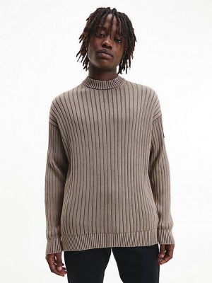 Grey Calvin Klein Relaxed Combed Cotton Jumper Men Sweater | CAYF-74691