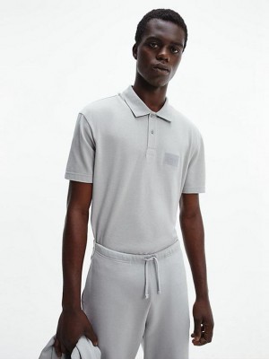 Grey Calvin Klein Relaxed Cotton Piqué Men Polo Shirt | MKJY-48719