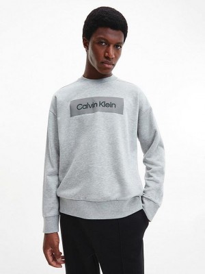 Grey Calvin Klein Relaxed Fleece Logo Men Sweatshirt | QMAJ-63472