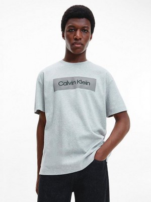 Grey Calvin Klein Relaxed Logo Men T-Shirt | YMKN-54089