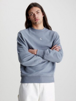 Grey Calvin Klein Relaxed Monogram Men Sweatshirt | TQAP-04178