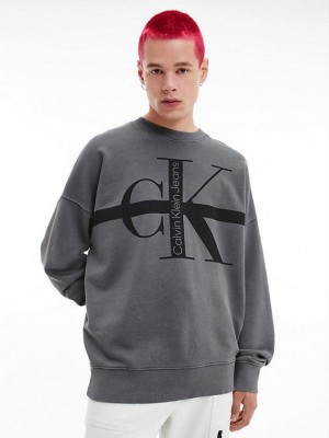 Grey Calvin Klein Relaxed Monogram Men Sweatshirt | RXYM-29081