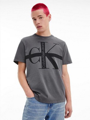 Grey Calvin Klein Relaxed Monogram Men T-Shirt | KCEJ-91823