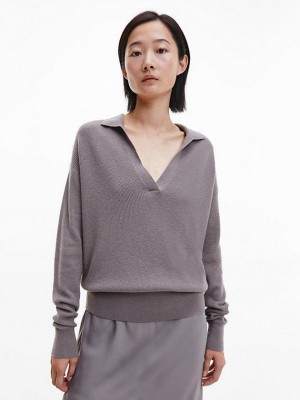 Grey Calvin Klein Relaxed Ribbed Jumper Women Sweater | FEPU-79026