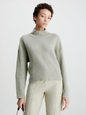 Grey Calvin Klein Relaxed Slub Knit Jumper Women Sweater | JHDW-21573