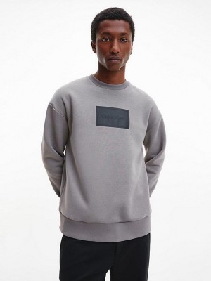 Grey Calvin Klein Relaxed Textured Logo Men Sweatshirt | CZJU-06935