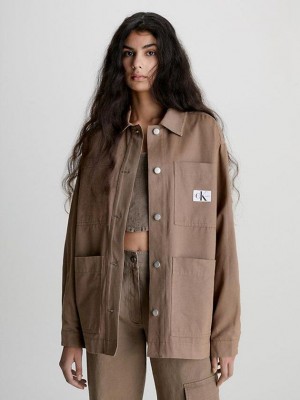 Grey Calvin Klein Relaxed Utility Shirt Women Jacket | CQIN-41037