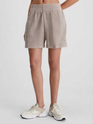 Grey Calvin Klein Relaxed Waffle Cotton Women Shorts | JTQD-82459