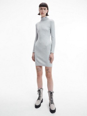 Grey Calvin Klein Roll Neck Jumper Women Dress | BQMP-39284