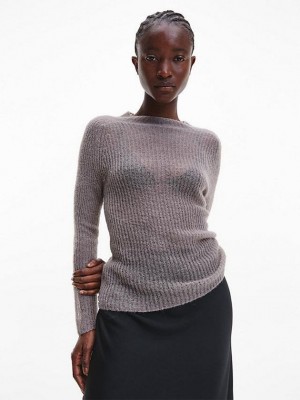 Grey Calvin Klein Semi Sheer Wool Blend Jumper Women Sweater | AFCE-48172