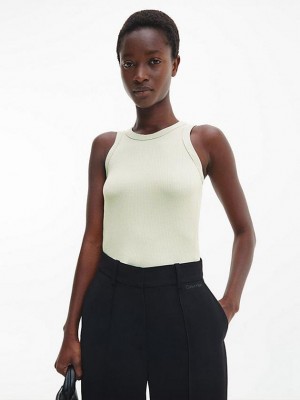 Grey Calvin Klein Skinny Ribbed Fitted Tank Women Top | SEHQ-23746