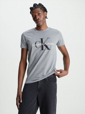 Grey Calvin Klein Slim Monogram Men T-Shirt | YVAN-84263