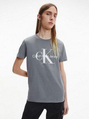 Grey Calvin Klein Slim Monogram Men T-Shirt | DFMW-30154