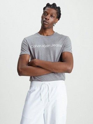 Grey Calvin Klein Slim Organic Cotton Logo Men T-Shirt | JQZG-48960