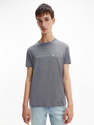 Grey Calvin Klein Slim Repeat Logo Men T-Shirt | EVIT-82345