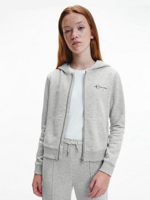 Grey Calvin Klein Slim Zip Up Girls's Hoodie | OHXF-72960