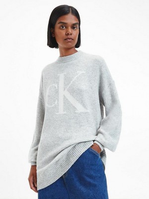 Grey Calvin Klein Soft Chenille Logo Jumper Women Sweater | SLUW-94876