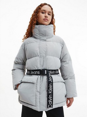 Grey Calvin Klein Soft Touch Belted Puffer Women Jacket | WCKS-03478
