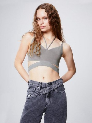 Grey Calvin Klein Strappy Knit Bra Women Top | DJFP-34692