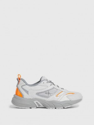Grey Calvin Klein Suede And Mesh Women Sneakers | KVER-25864