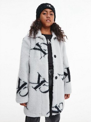 Grey Calvin Klein Teddy Logo Coat Girls's Jacket | PAWG-42930