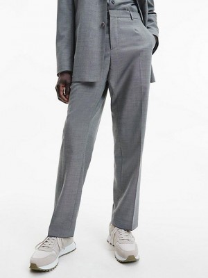 Grey Calvin Klein Two Tone Wool Blend Men Pants | GTMI-83401