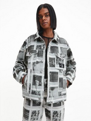 Grey Calvin Klein Unisex Printed Denim Men Jacket | MOVP-53296