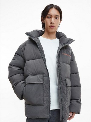 Grey Calvin Klein Unisex Recycled Nylon Puffer Men Jacket | ADHW-87209