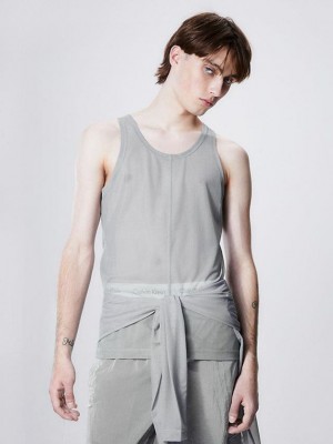 Grey Calvin Klein Unisex Slim Mesh Tank Women Top | PRLH-68309