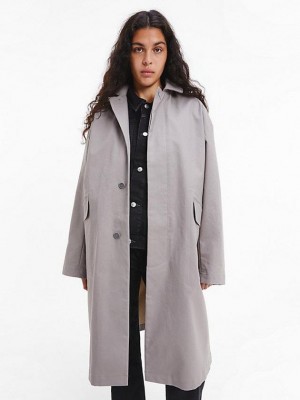 Grey Calvin Klein Unisex Trench - CK Standards Women Coat | NWFP-97824