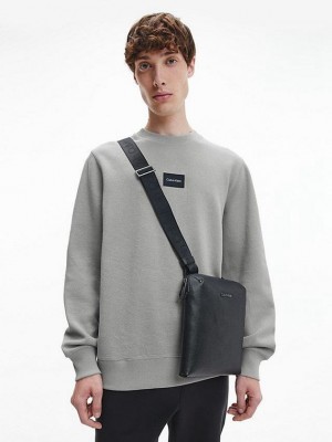Grey Calvin Klein Waffle Knit Men Sweatshirt | SDPL-92465