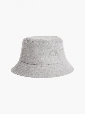 Grey Calvin Klein Wool Blend Felt Bucket Women Cap | XLCW-42368