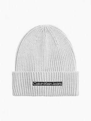 Grey Calvin Klein Wool Blend Men Beanie | WRKS-20693