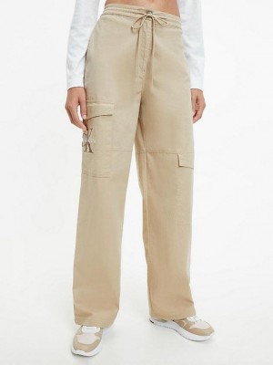 Khaki Calvin Klein Cotton Twill Cargo Women Pants | GREQ-15938