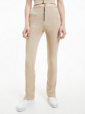 Khaki Calvin Klein High Rise Slim Women Pants | HPUO-48739