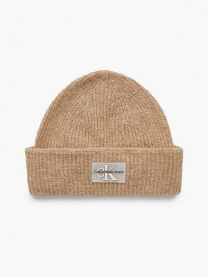 Khaki Calvin Klein Knit Men Beanie | ZEMC-40753