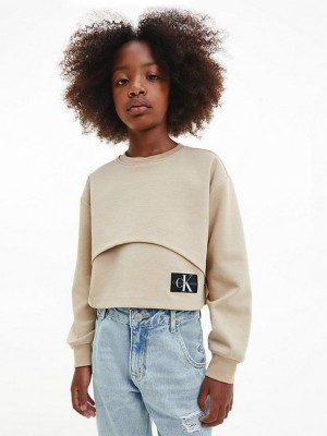 Khaki Calvin Klein Layered Girls's Sweatshirt | LETJ-60324