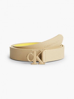 Khaki Calvin Klein Leather Logo Women Belt | AYQF-36902