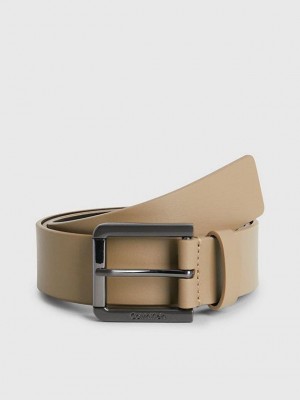 Khaki Calvin Klein Leather Men Belt | MHCW-78210