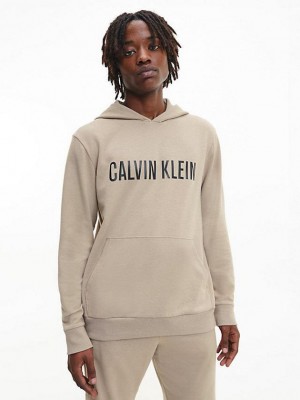 Khaki Calvin Klein Lounge - Intense Power Men Hoodie | LMJO-06824